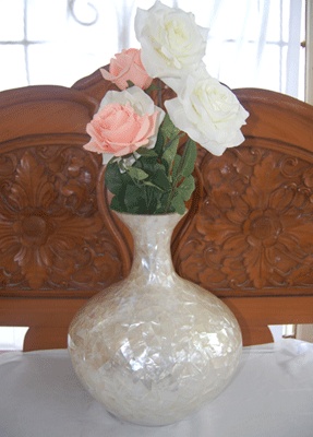 white mother of pearl vases