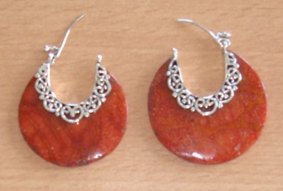red coral earring with silver