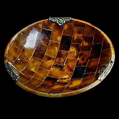 Bowl Brown Pen Shell with Silver art round
